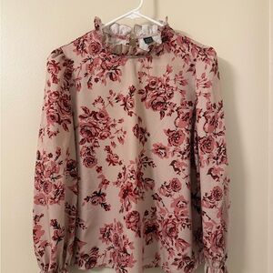 SHEIN Rose Print Ruffle Blouse